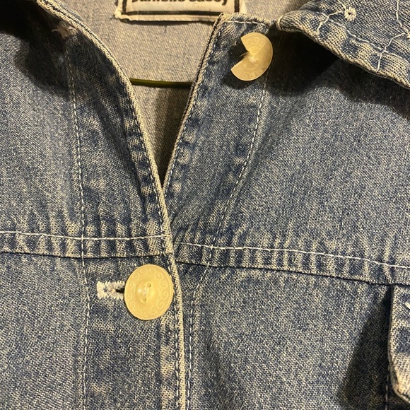 VTG Shirt Waist Embroidery Prairie Dress Blue Denim Cottage Midi 22/24 Plus Size - Picture 11 of 13